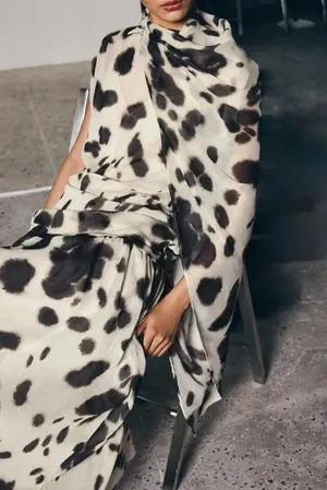 Zara dress voluminous maxi animal print kimono scarf layered casual boho thumbnail 11