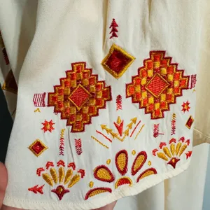 Lucky‎ & Blessed Cream Embroidered Off Shoulder Boho Western Dress Medium DR007 thumbnail 6