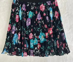 Express Floral Pleated Mini Skirt XS Black Pink Purple Turquoise Accordion Skirt thumbnail 1