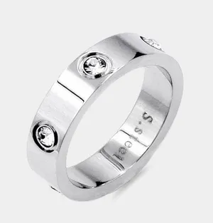 Stone Embellished Stainless Steel Band Ring thumbnail 1