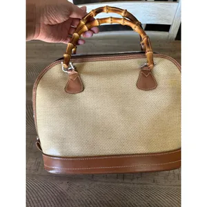 Vintage Dooney & Bourke Woven Canvas Leather Bamboo Handle Satchel Bag Crossbody thumbnail 2