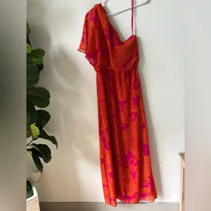 Nine & Co. Women’s One-Shoulder Maxi Dress Size 10 Orange Pink Paisley thumbnail 4