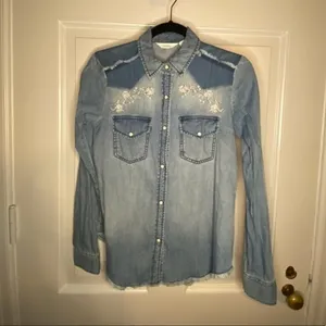 Sun & Shadow Embroidered Denim Shirt Pearl Snap Buttons XXS‎ thumbnail 3