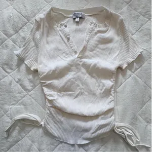 White Short Sleeved Top with Ruched Tie Details thumbnail 1