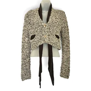 NWT Sarah Pacini Marled Avant Garde Open Knit Cropped Cardigan w/ Attached Scarf thumbnail 11