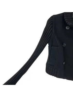 John Varvatos Cropped Pea Coat Knit Sleeves Black Women Size Small Military Punk thumbnail 6