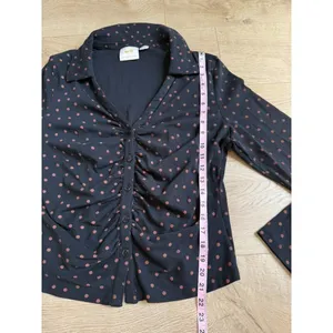 EUC Maeve Anthropologie Printed Ruched Buttondown polkadots collared blouse XL thumbnail 5