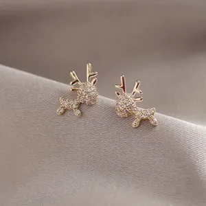 Gold Reindeer Stud Earrings thumbnail 1