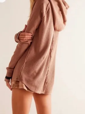 Free People We the Free Super Natural Thermal Hoodie Tan Brown W2294 Sz L thumbnail 2