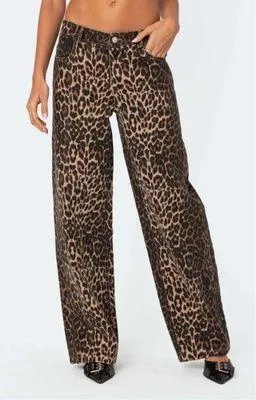 Edikted Leopard Low-Rise Jeans thumbnail 2