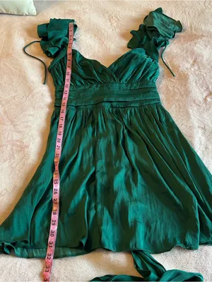 Saints & Secrets forest green fit and flare cocktail dress ruffle shoulders S thumbnail 12