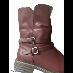 Steve Madden Maximus Burgundy Double Buckle Leather Boot Charcoal Sherpa Lined thumbnail 8