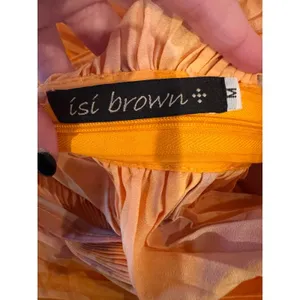 Isi Brown Dress women Medium Yellow Pleated One Shoulder Cutout Asymmetric‎ Midi thumbnail 11