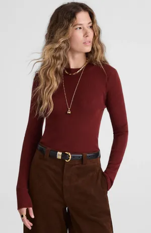 Madewell | NWT Double Layered Crewneck in Merino-Silk Blend Deep Rust | Sz M thumbnail 1