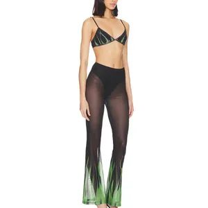 Superdown Black Sheer Flare Pant Set MEDIUM Crop Top Wicked Cochella $88 NEW thumbnail 2