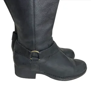 CLARKS Royal Derby Black Leather Boots Low Heal Tall Riding Womens Size 7.5 thumbnail 3