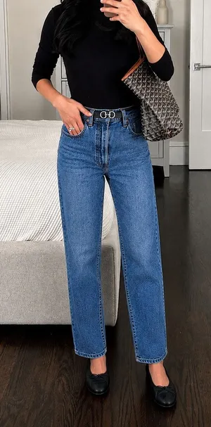 Levi's Premium | Cotton Ribcage Straight Ankle High Rise Jeans Medium Wash thumbnail 1
