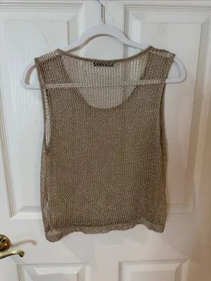 ZARA RARE Metallic Gold Open-Knit Tank Top size medium thumbnail 3