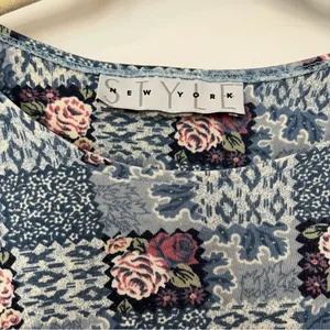 Y2K t-shirt floral checkered square blue gray maroon vintage small granny thumbnail 2