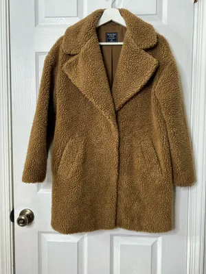 Abercrombie & Fitch Teddy Coat XS Camel Sherpa Faux Fur Cozy Oversized Winter thumbnail 2