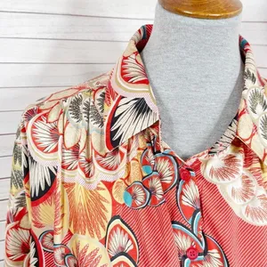 Jodifl Boho‎ Printed Satin Button Up Blouse Shirt Orange Multi Large thumbnail 6
