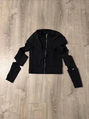 ALO Yoga‎ Small Mix Jacket Zip Up Cut Out Long Sleeve Fleece Hooded Casual Black thumbnail 2