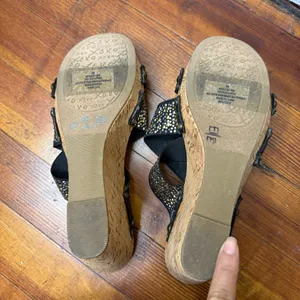 XOXO Black Multi-Stud Cork Wedge Sandals thumbnail 3