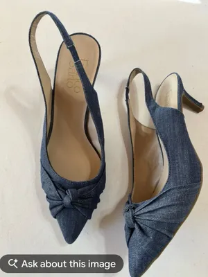 Franco Sarto Denim Blue Knotted Slingback Pointed-Toe Heels thumbnail 1