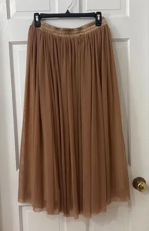 Romantic Mesh Pull On Midi Skirt S Mocha Boho New Balletcore Fairy Whimsical thumbnail 1