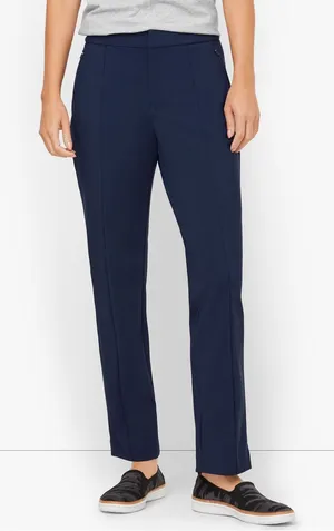 NEW T By Talbots Luxe Comfort Straight Leg Travel Pants Ankle Zipper Navy Medium thumbnail 1