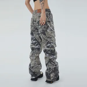 Made Extreme Jungle Camo Cargo Jeans Gray Green Loose Straight Streetwear 33x30" thumbnail 10
