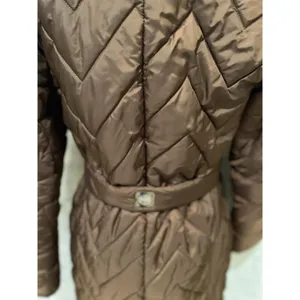 Monica Milano Brown Quilted knee-length, belted puffer coat with a fur collar 4 thumbnail 7