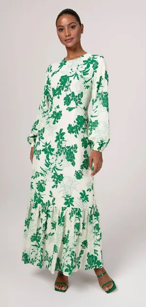 Veiled Collection Dalia Floral Tiered Maxi Dress Long Sleeve Green Large NEW NWT thumbnail 1