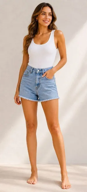 Princess Polly Womens Light Wash Denim High-Waisted Frayed Hem Shorts Size 2 thumbnail 1