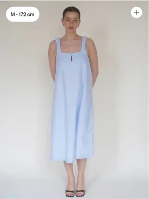 Djerf Avenue Breezy Embroidered Dress Blue Size Medium 100% Orangic Cotton thumbnail 3