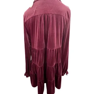 Easel Burgundy Velvet Babydoll‎ Tiered V-Neck Mini Dress Small Ruffle Flowy Boho thumbnail 5