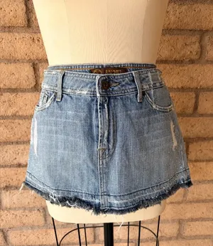 Angel Denim | Light Wash Studded Frayed Mini Skirt | L thumbnail 1