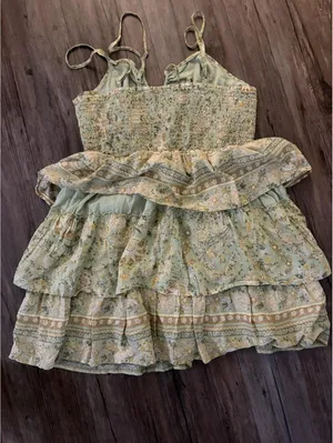 American Eagle Floral Green Tiered Boho Babydoll Dress Sz L thumbnail 3