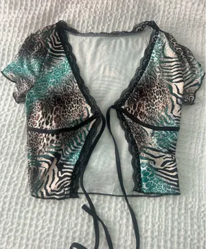SheIn Animal print shirt with lace detailing thumbnail 1