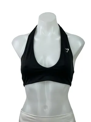 Gymshark Black Halterneck Open Back Workout Gym Yoga Sports Bra Crop Tank Top S thumbnail 1