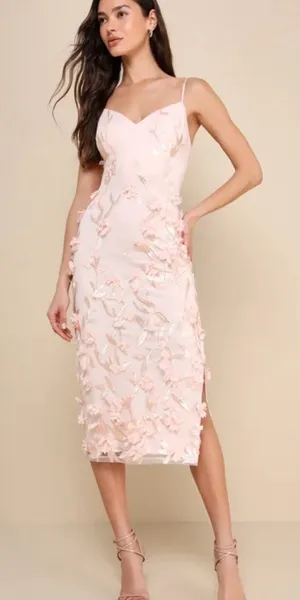 Lulu's Pale Blush Pink 3D Floral Midi Slip Dress thumbnail 1