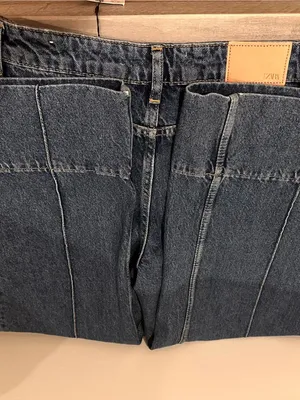 NWT ZARA Wide Leg Front Central Seam Dark Blue Women’s Jeans thumbnail 6