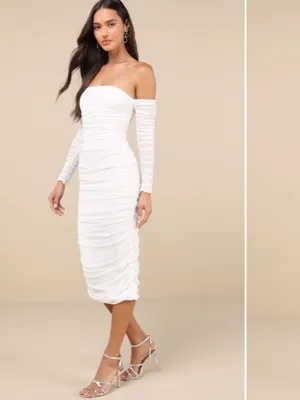 LULUS Bridal Bachelorette Engagement Bridal Shower Sexy Bodycon Mesh Midi Dress thumbnail 2
