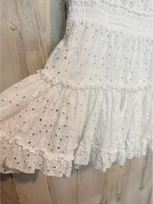 Buddy Love White Eyelet Dress S Mini Ruffle Puff Sleeve Boho thumbnail 6