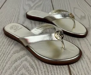 Tory Burch Benton Metallic Leather Thong Flip Flop Sandals 5M Spark Gold $249 thumbnail 1
