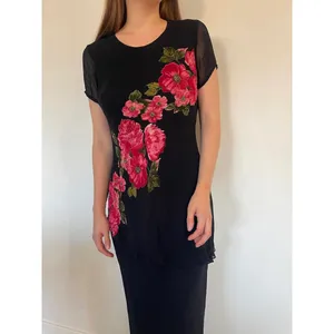 Vintage Tiered Black Mesh Lettuce Trim Floral Sparkly Maxi Dress thumbnail 4