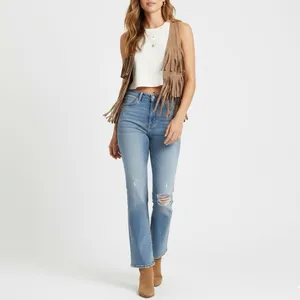 CLK Tan Fringed Western Vest BOHO Festival BOHEMIAN Cowgirl XSmall - Small NEW thumbnail 3