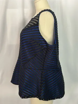 City Chic XXL Black & Royal Blue Mesh Stripe Peplum Top | Sheer Detail (1313) thumbnail 4
