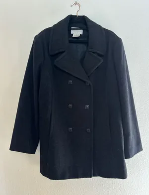 Worthington Womens Black Wool Blend Double Breasted Pea Coat Size 14 WPL11935 thumbnail 1