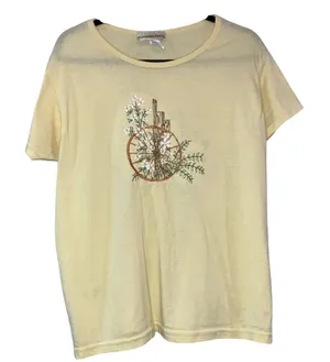 Vintage Pleasant Shade Floral Wheel Graphic Tee Large Yellow Cottagecore‎ Shirt thumbnail 1